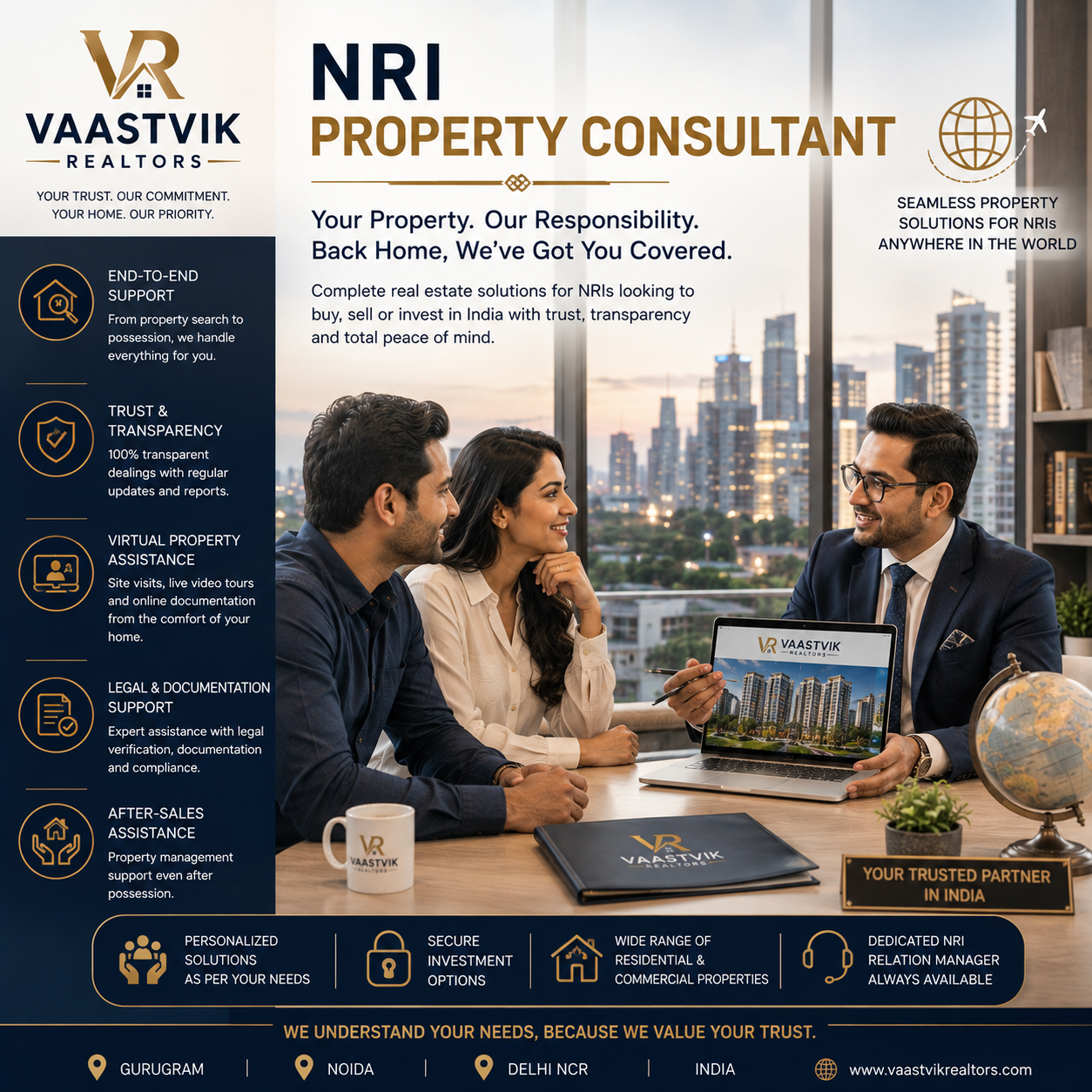 NRI Property Consultant offering virtual property tours and documentation support